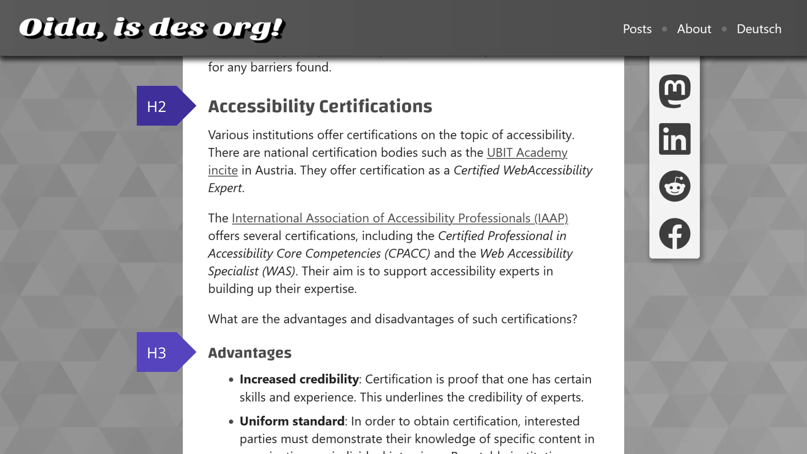 Ein Design mit zwei Überschriften, die als h2 und h3 markiert sind.